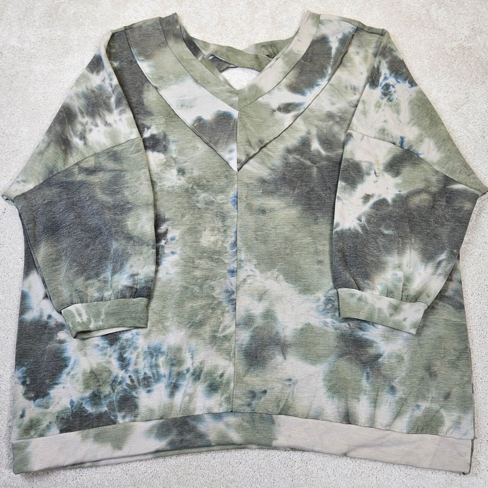 The Sweatshirt Project Tie Dye V Neck Cross‎ Back Sweatshirt Plus 3X Oversized